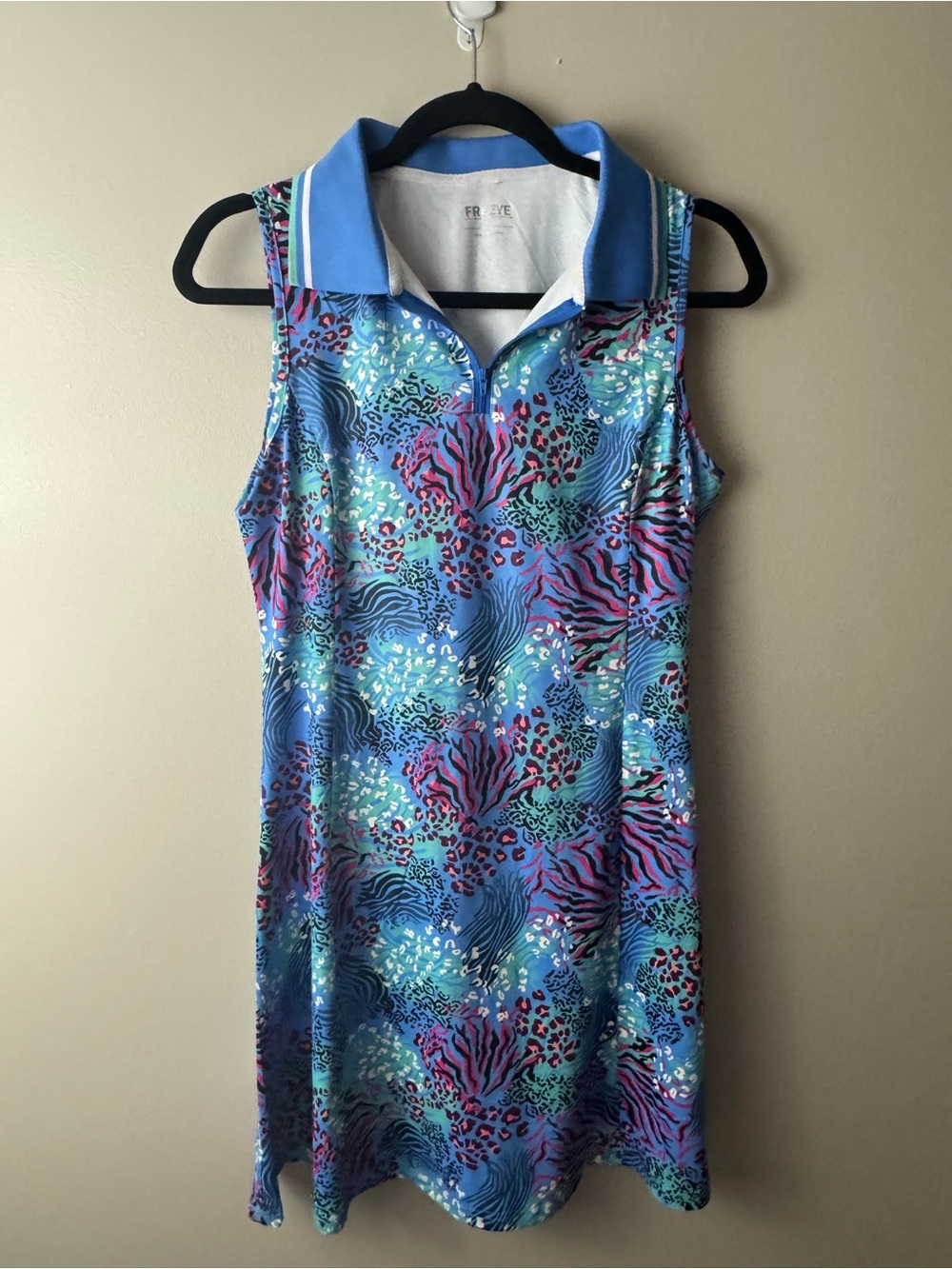 Women’s Freeye Sleeveless Blue Printed Polo Athletic Golf Dress Medium